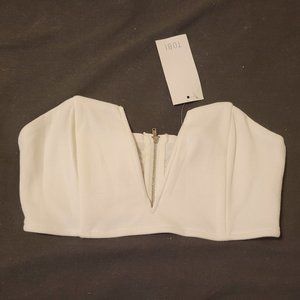 Tobi Sexy V-wire Boning White Crop Top Zipper Medium